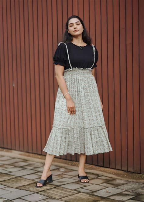 Women's black & multicolour ethnic aline dress