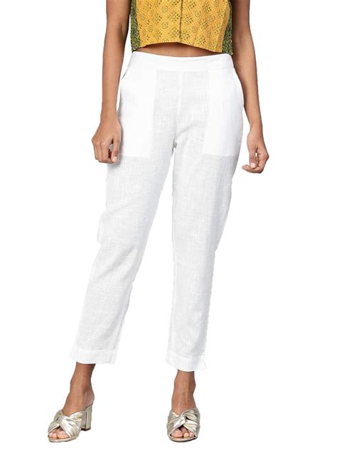 Buy Divena White Cotton Regular Pants for Women at Amazon.in