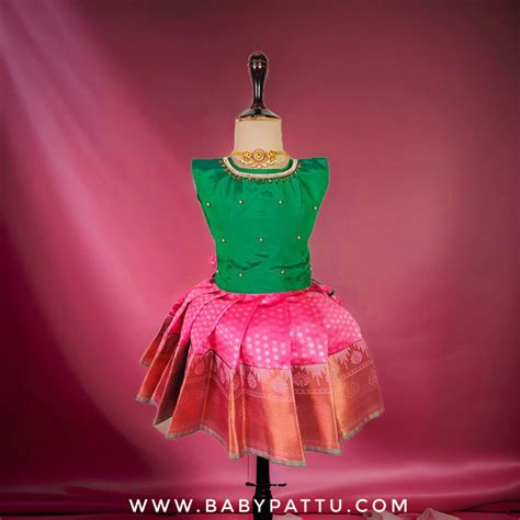 Green And Pink Pattu Pavada – babypattustudio