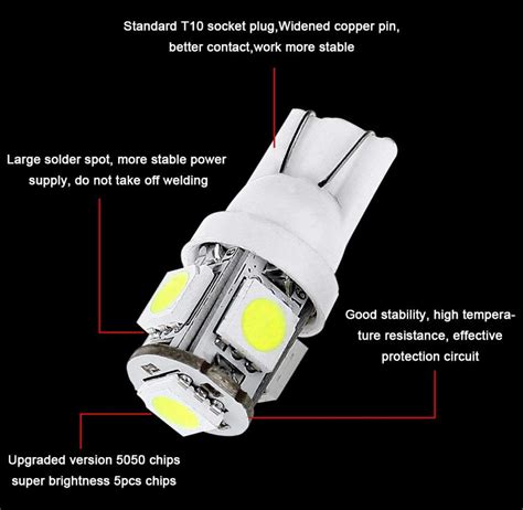 (194) LED Bulb 6000K White 168 T10 2825 5SMD Replacement Bulbs (MB005 ...
