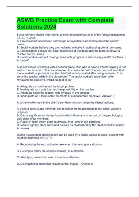 ASWB Practice Exam with Complete Solutions 2024 - ASWB - Stuvia US