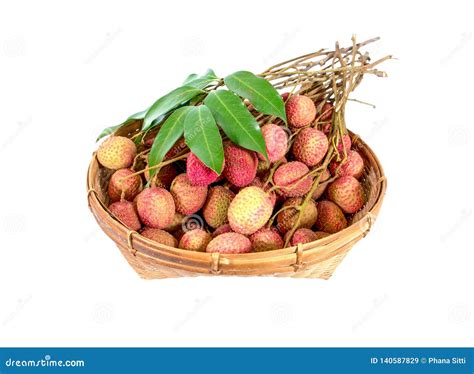 Fresh Lychees Fruit in Bamboo Basket Isolated on White Background Stock ...