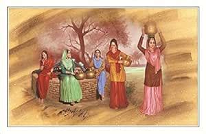 Bm Traders Punjab Village Women Painting Fine Print Unframed Wall ...