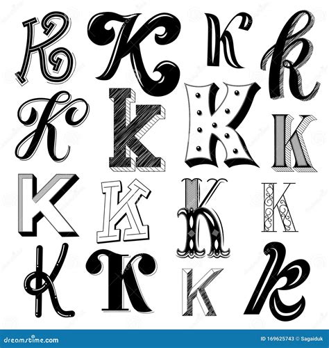 Hand Drawn Set of Different Writing Styles for Letter K Stock Vector - Illustration of glyph ...