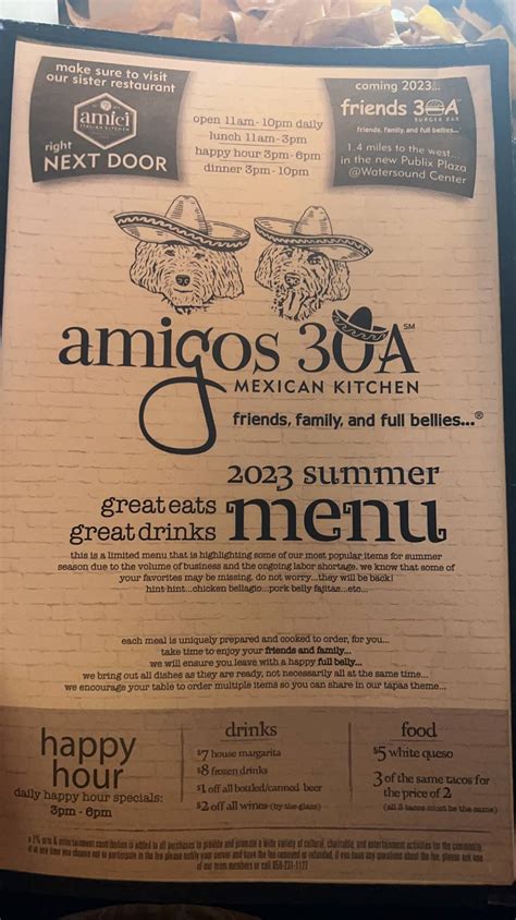 Menu at amigos 30A Mexican Kitchen restaurant, Rosemary Beach