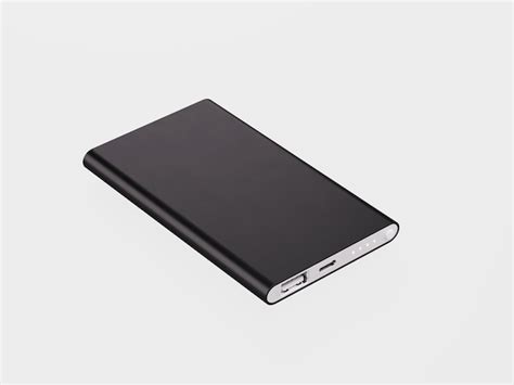Slim black portable power bank with usb and led indicators | Premium PSD