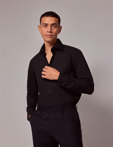 Men's Black Slim Shirt - Mid-Collar | Hawes & Curtis