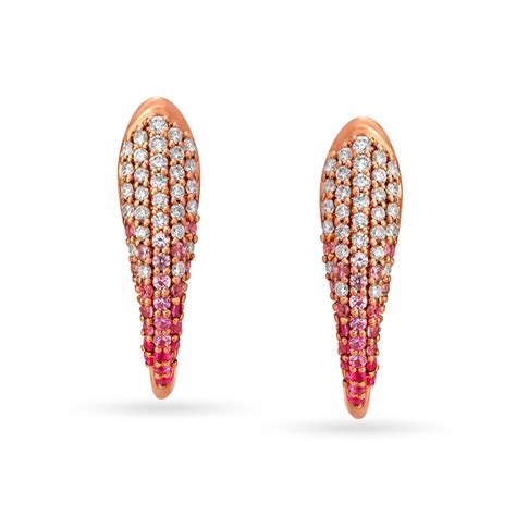 Dainty Sapphire and Diamond Ombre Bali Hoop Earrings in Rose Gold