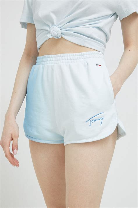Tommy Jeans szorty damskie kolor różowy z aplikacją high waist ...
