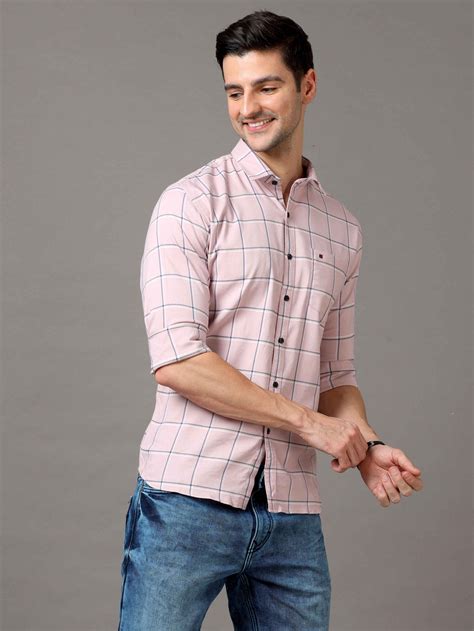 Shop Men's Pink Slim Fit Cotton Casual Checks Shirt Online - Cool Colors