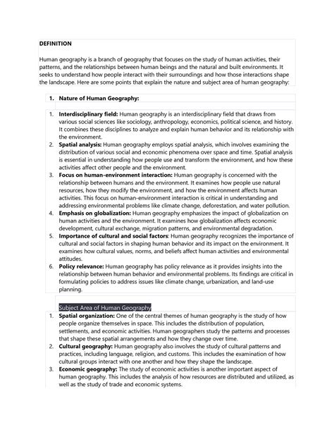 Human Geography - hgkd - DEFINITION Human geography is a branch of ...