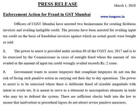 Arrests under GST Act in Mumbai for availing ineligible credit