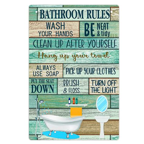 Buy WHATSIGN Bathroom Rules Sign 8"x12" Funny Bathroom Decor Sign ...