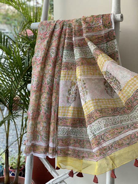 PEACH HAND BLOCK PRINT COTTON KOTA SARI