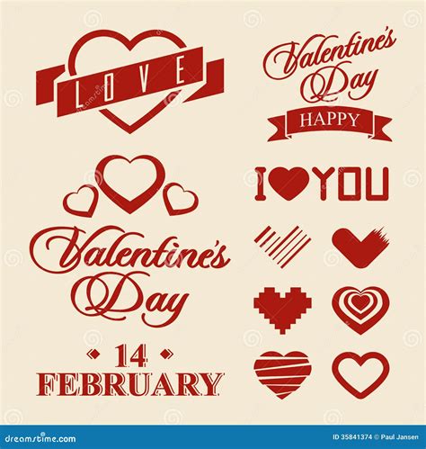 Valentines Day Symbols and Design Elements Stock Vector - Illustration of love, congratulation ...