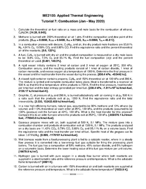 ME2100 Tutorial 7: Advanced Concepts in Combustion Engineering - Studocu