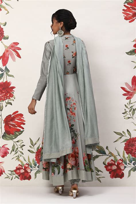 Rohit Bal Pista Green Cotton Blend Anarkali Kurta Suit Set