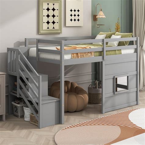 Amazon.com: Harper & Bright Designs Twin Size Low Loft Bed with Stairs ...