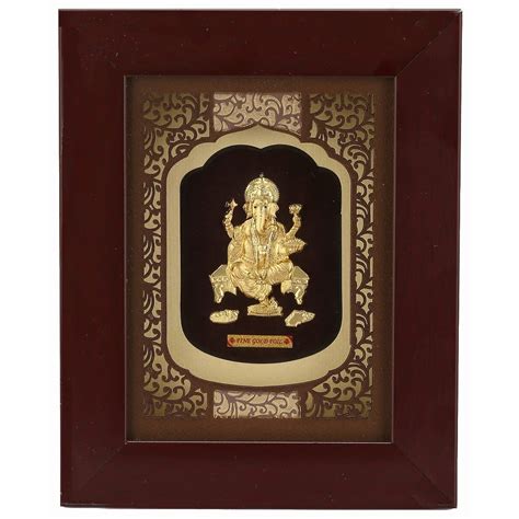 Pk & Pk Jewellers Wood Ganesh Ji 24K Pure Gold Art Rectangular Frame ...