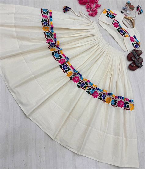 Off White Exquisite Pure Kora Cotton Navratri Lehenga Choli