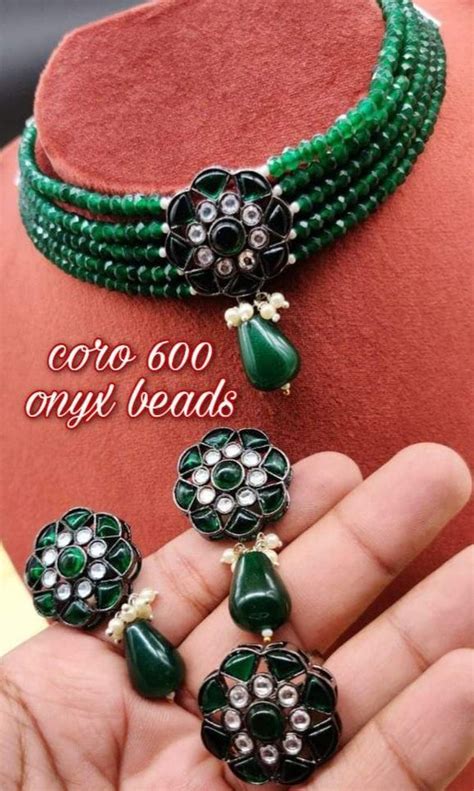 CORO,ONYX BEAD CHOKER NECKLACE SET WITH RING FOR WOMEN -CORO001C – www ...