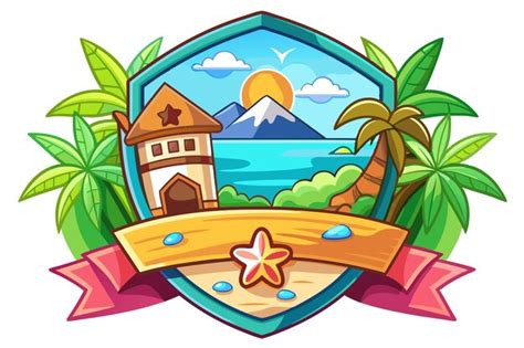 Cartoon tropical island scene with a house and palm trees | Premium AI ...