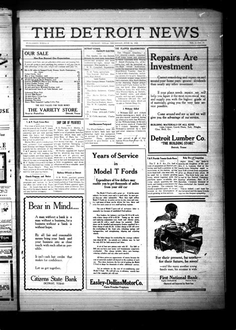 The Detroit News (Detroit, Tex.), Vol. 1, No. 11, Ed. 1 Thursday, June 14, 1928 - The Portal to ...