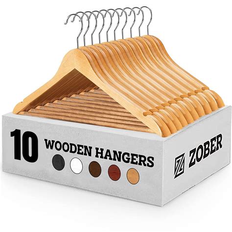 Zober Wooden Suit Hangers Pack of 10 with Non Slip Pants Bar - Smooth ...