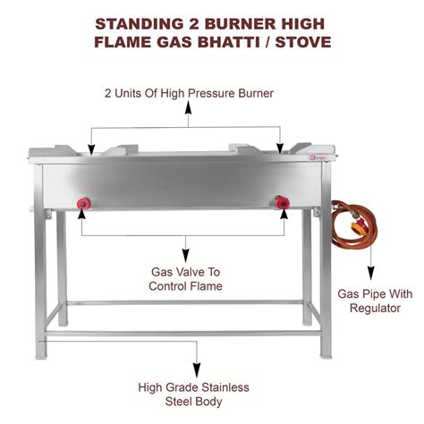 Kiran Stainless Steel Double Standing Commercial Gas Stove (2 Burners ...