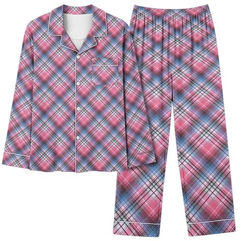 Diufon 2 Piece Sleepshirt Suits for Women Plaid Pajamas Set Wide Leg ...