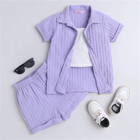 Taffykids textured half sleeves shirt with matching short and solid si ...