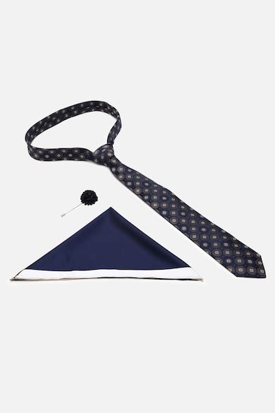Buy Men Navy Embroidered Tie Pocket Square And Lapel Pin Online ...