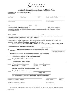 Academic Competitiveness Grant Validation Form - Blank Fillable ...