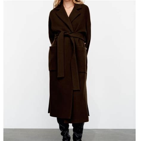 ZARA Chocolate Brown Coat, UK M Worn only a few... - Depop