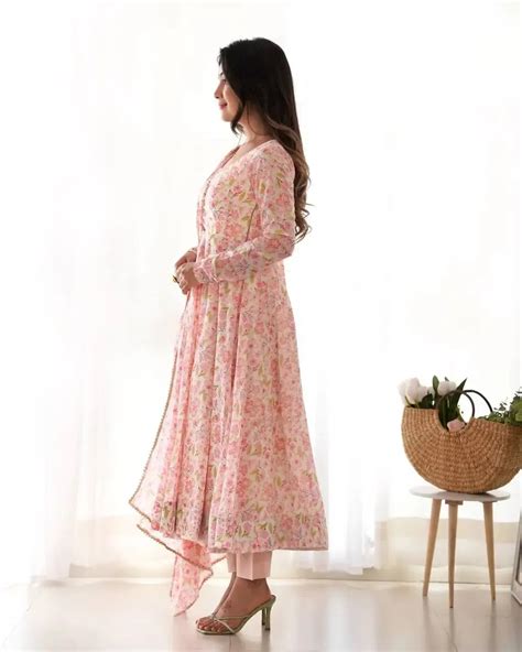 Floral Print Chiffon Anarkali Set | Hansh Couture