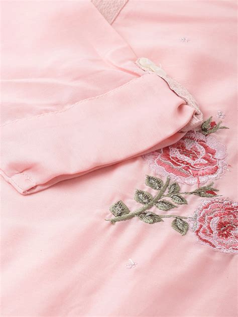 Neerus Women Pink White Floral Embroidered Layered A-Line Kurta ...