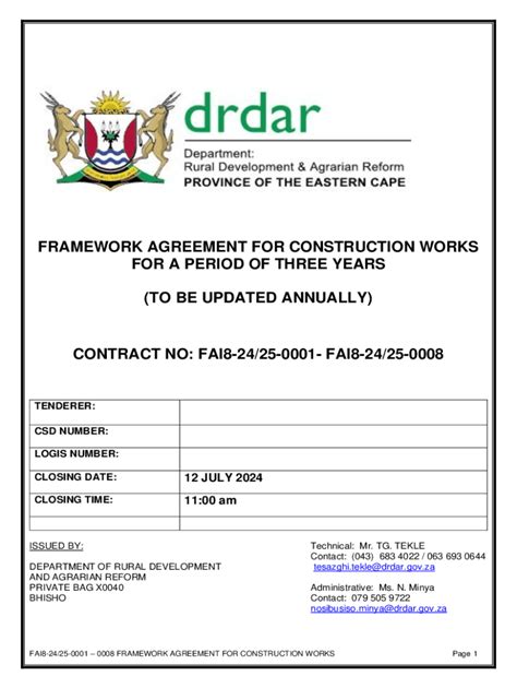 Fillable Online FRAMEWORK AGREEMENT FOR CONSTRUCTION WORKS Fax Email ...