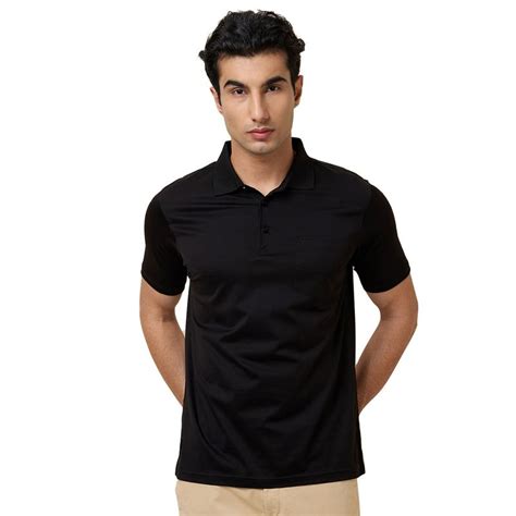 Buy Park Avenue Men Black Slim Fit Solid Half Sleeve Polo T-Shirt Online