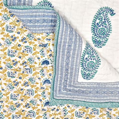 King Size Quilt/Rajai Cotton Hand Block Print (225 cm X 270 cm) (Blue ...