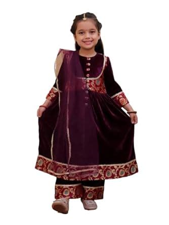 Buy BownBee Girls Velvet Jacquard Anarkali Suit Set with Net Dupatta ...