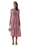 Buy Pink Crepe Solid Round Aesha Crushed Midi Dress For Women by Pleats ...