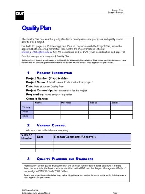 Quality Management Plan Example PDF 的图像结果