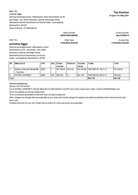 Ms invoice 22355765079660032 1 - BILL TO: archana tigga shendra ...