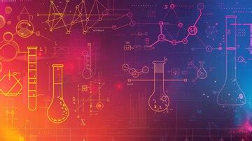 Abstract colorful graphic background with scientific symbols and ...