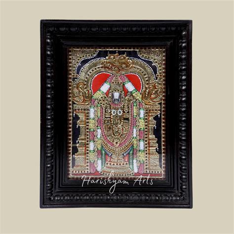 15" Framed Tanjore Painting of Lord Tirupati Balaji Venkateshvara with