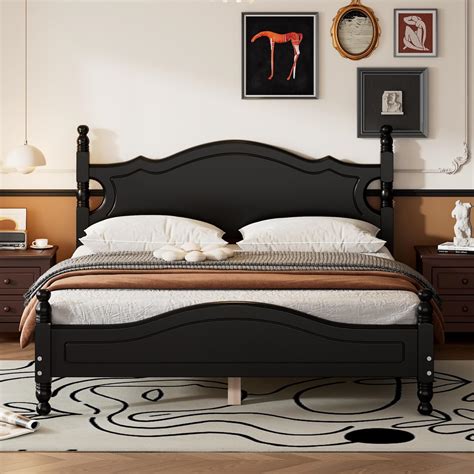 Amazon.com: Ball & Cast Queen Size Wood Platform Bed with Retro Style ...