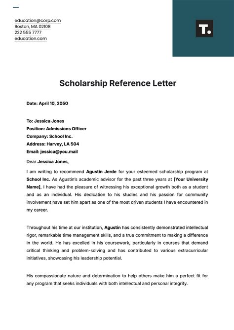 Free Scholarship Reference Letter Template to Edit Online