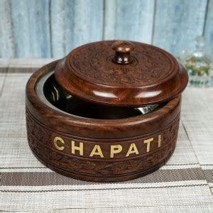 Naayaab Craft Pakka Sheesham Wood Round Chapati Box | Hand Carved Roti ...