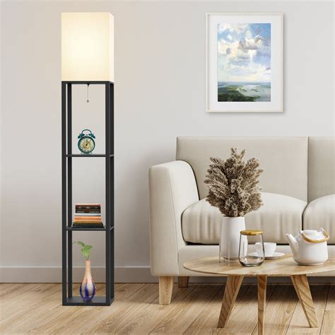 Wrought Studio Emonnie 62.9" Column Floor Lamp with Shelves, Real Solid ...