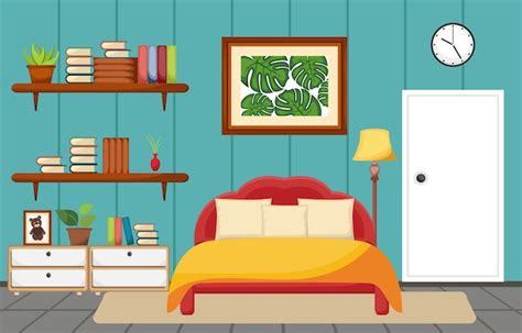 Interior de quarto quarto dormindo Design plano ilustração | Vetor Premium